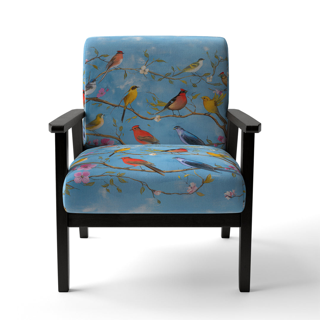 Multi-Colour Birds On Blue Branches - Upholstered Accent Chair