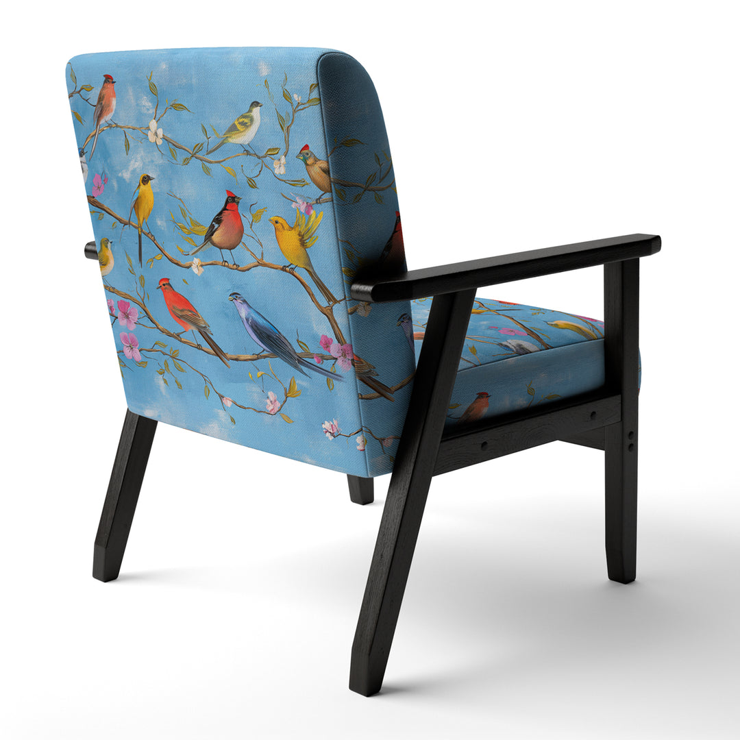 Multi-Colour Birds On Blue Branches - Upholstered Accent Chair
