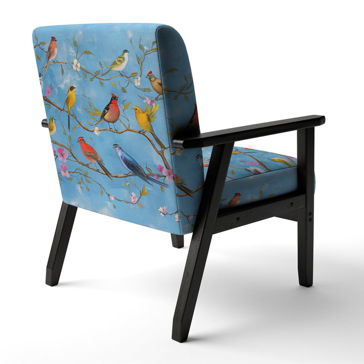 Multi-Colour Birds On Blue Branches - Upholstered Accent Chair