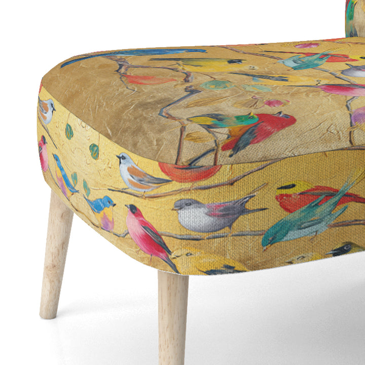 Multi-Colour Bird On Tree - Upholstered Farmhouse Accent Slipper Chair