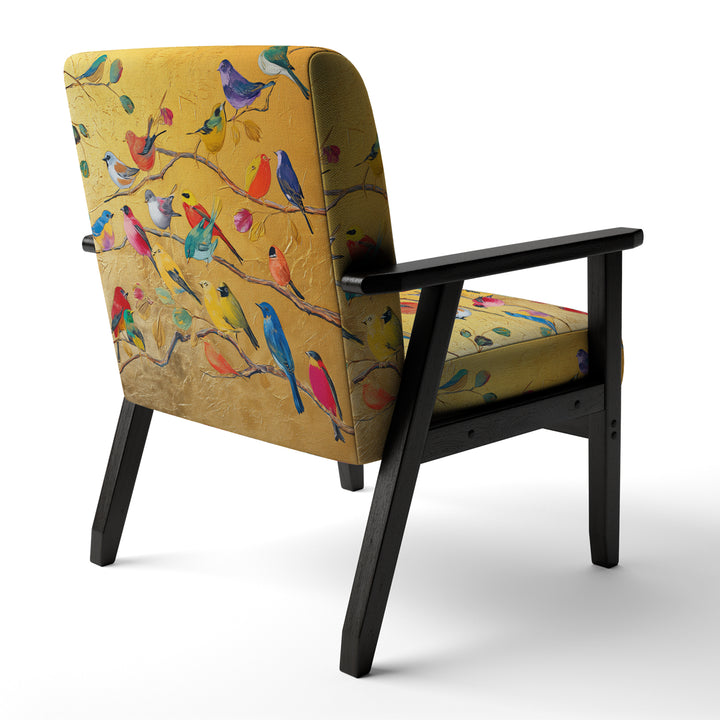 Multi-Colour Bird On Tree - Upholstered Farmhouse Accent Slipper Chair