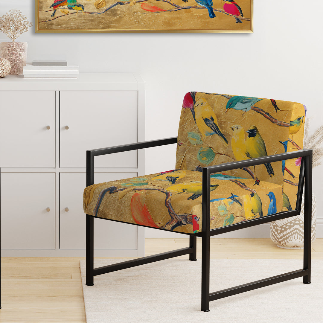 Multi-Colour Bird On Tree - Upholstered Farmhouse Accent Slipper Chair