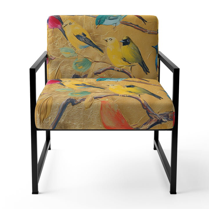 Multi-Colour Bird On Tree - Upholstered Farmhouse Accent Slipper Chair