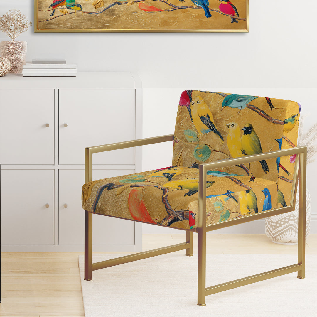Multi-Colour Bird On Tree - Upholstered Farmhouse Accent Slipper Chair
