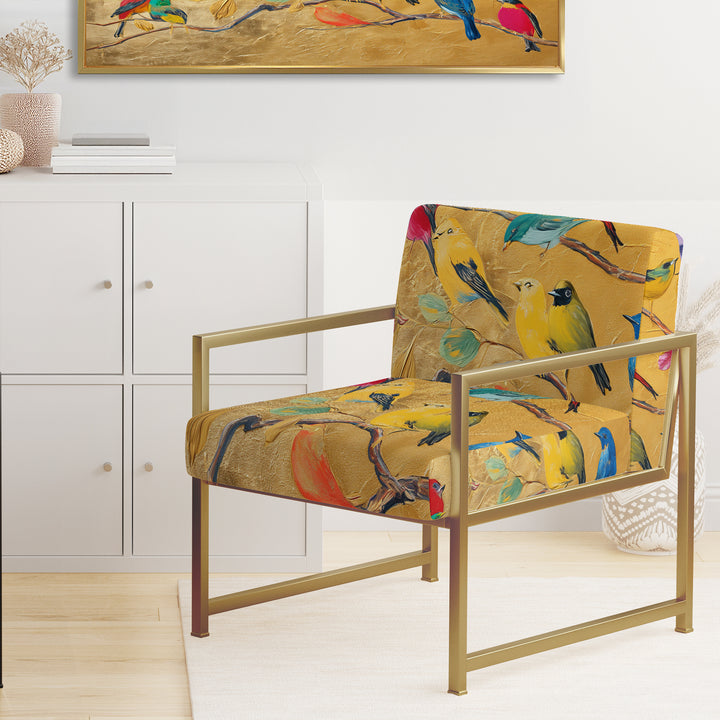 Multi-Colour Bird On Tree - Upholstered Farmhouse Accent Slipper Chair