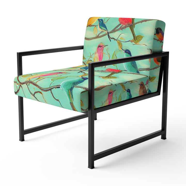 Turquoise Songbirds On Blossoming Branches - Upholstered Accent Chair