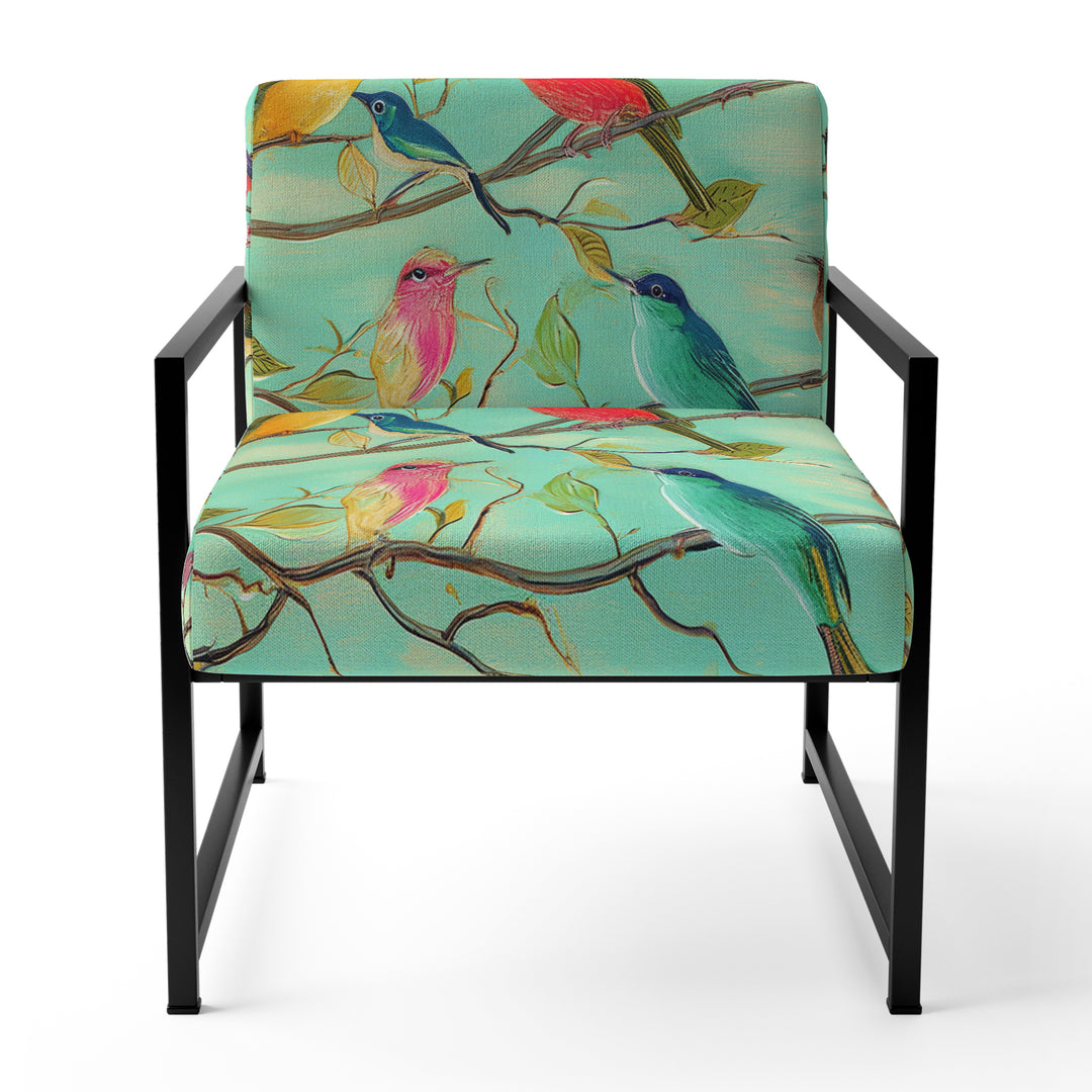 Turquoise Songbirds On Blossoming Branches - Upholstered Accent Chair
