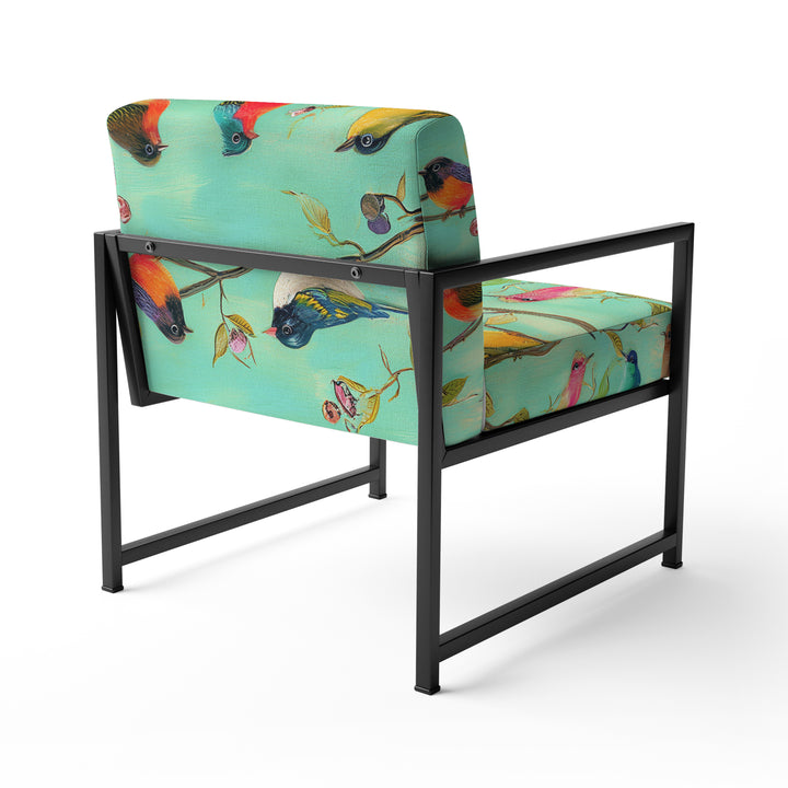 Turquoise Songbirds On Blossoming Branches - Upholstered Accent Chair
