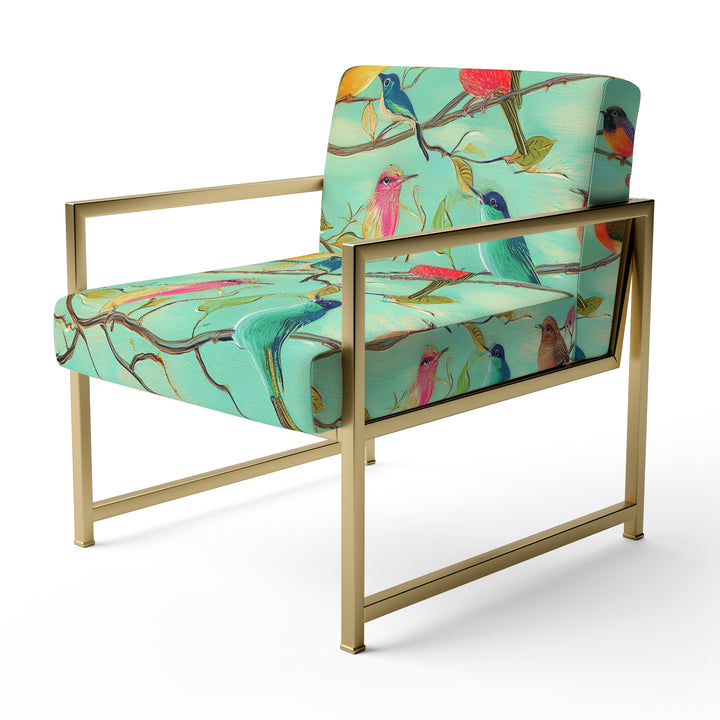 Turquoise Songbirds On Blossoming Branches - Upholstered Accent Chair