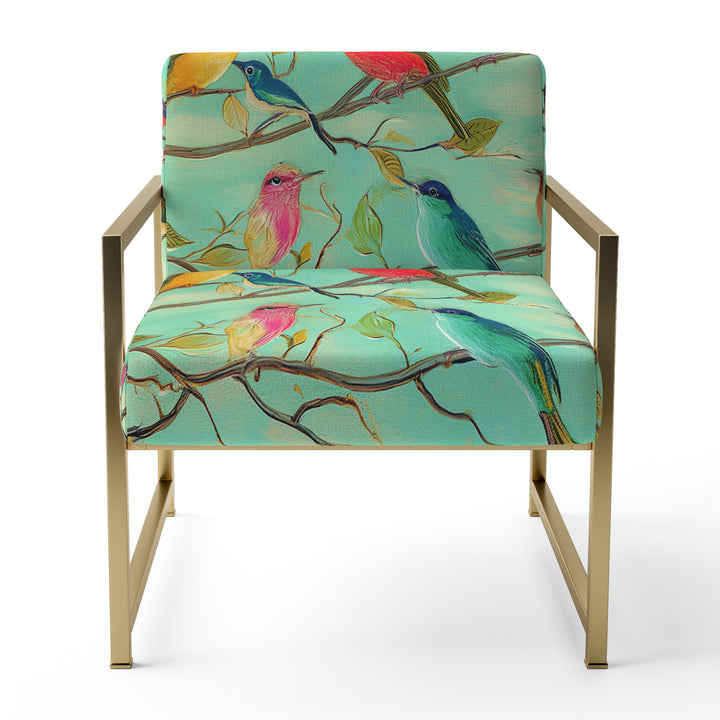 Turquoise Songbirds On Blossoming Branches - Upholstered Accent Chair