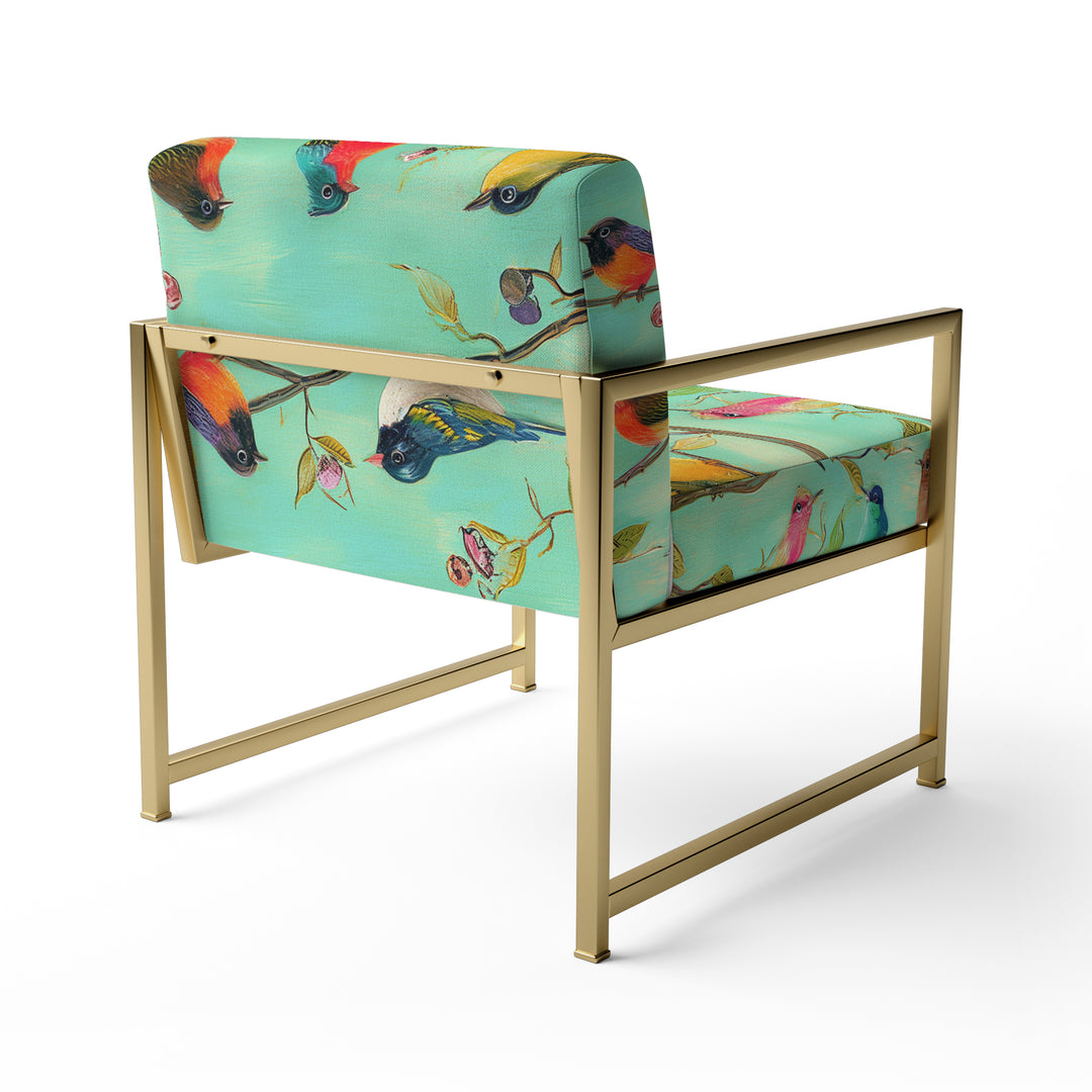 Turquoise Songbirds On Blossoming Branches - Upholstered Accent Chair