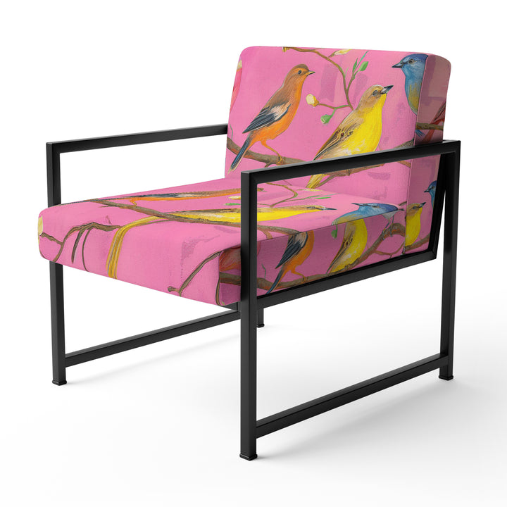 Pink Chinoiserie Songbirds And Branches - Upholstered Accent Chair