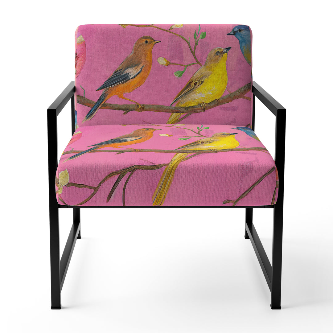 Pink Chinoiserie Songbirds And Branches - Upholstered Accent Chair