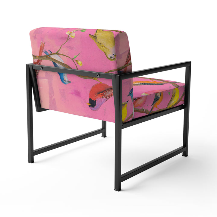 Pink Chinoiserie Songbirds And Branches - Upholstered Accent Chair