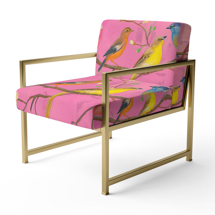 Pink Chinoiserie Songbirds And Branches - Upholstered Accent Chair