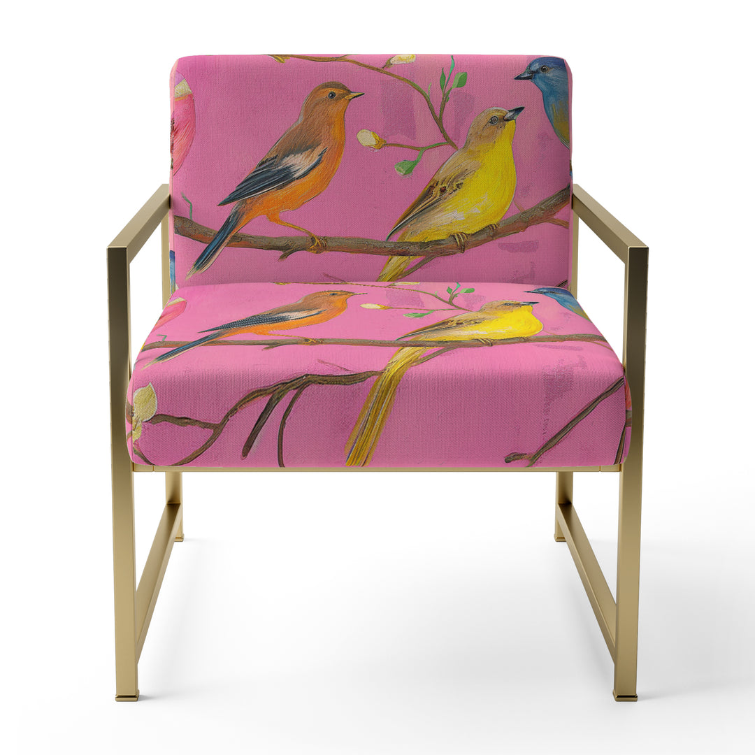 Pink Chinoiserie Songbirds And Branches - Upholstered Accent Chair