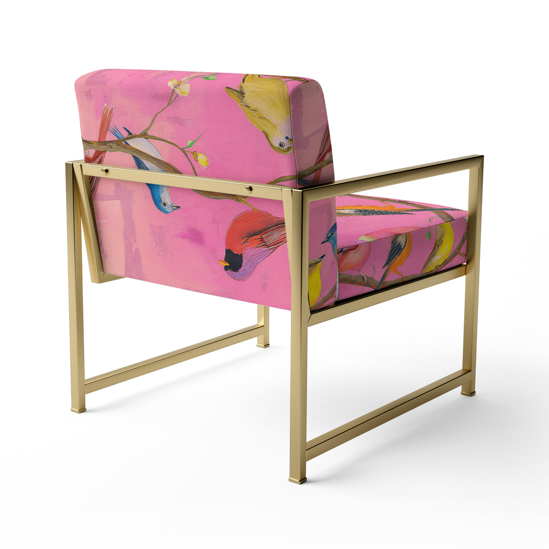 Pink Chinoiserie Songbirds And Branches - Upholstered Accent Chair