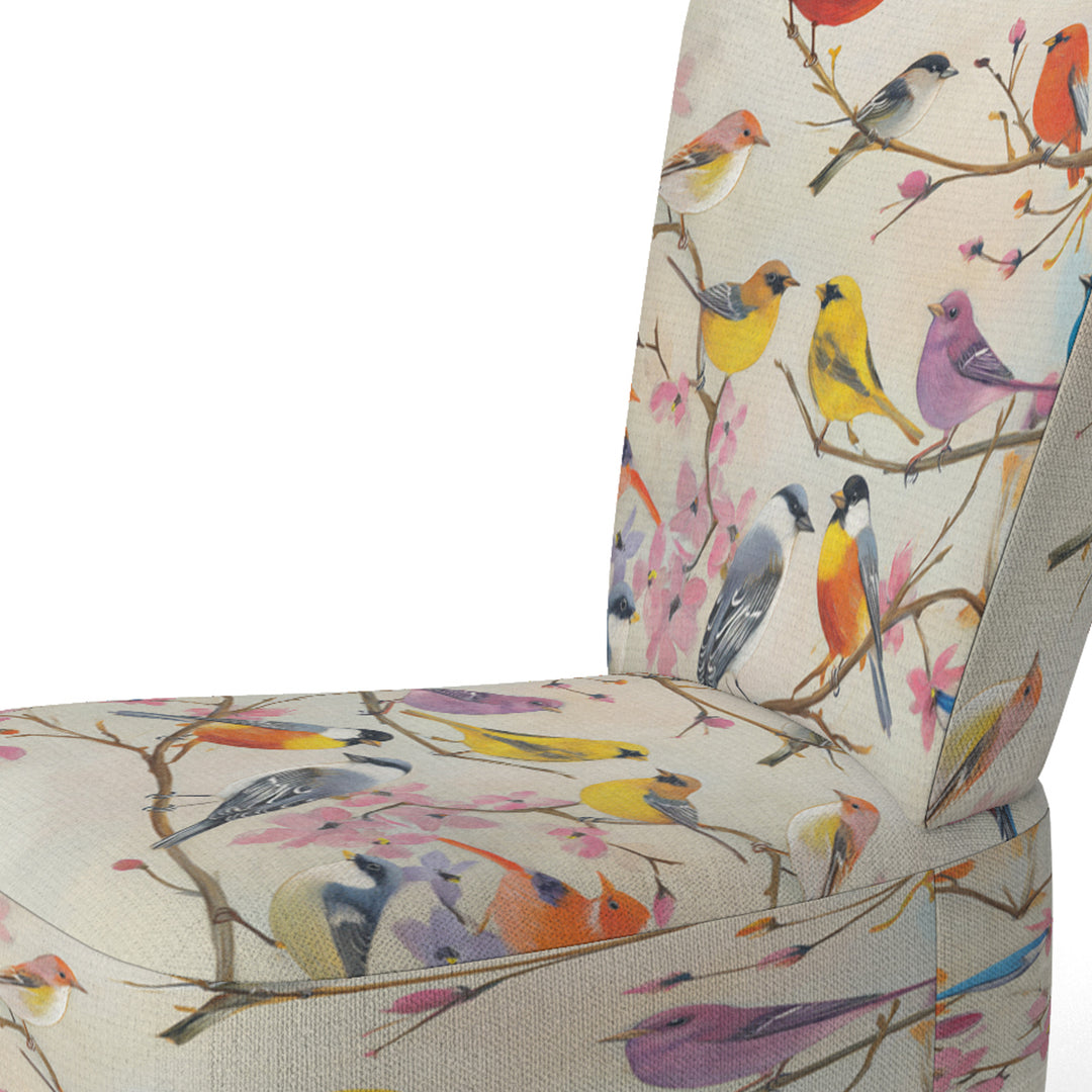 Multi-Colour Birds On Cream Branches - Upholstered Accent Chair