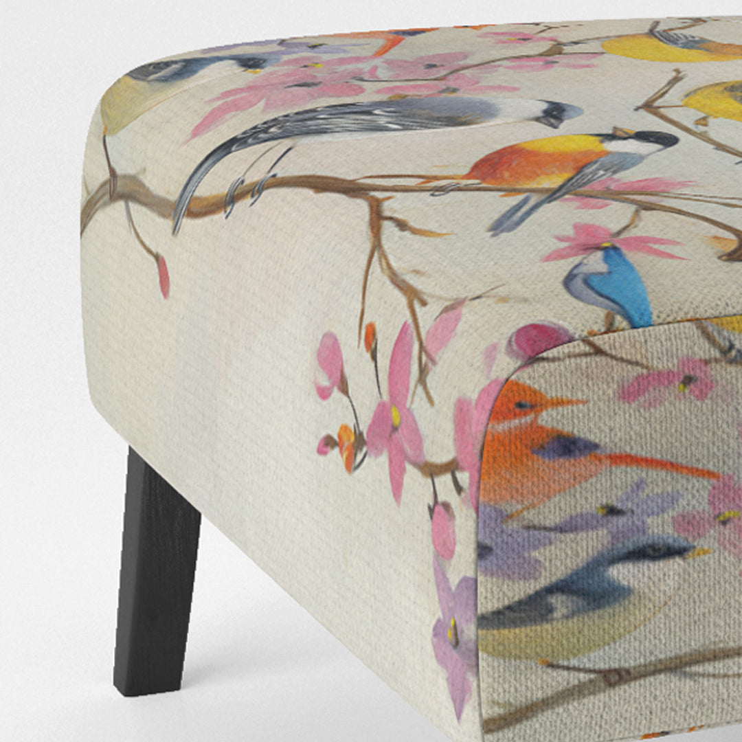 Multi-Colour Birds On Cream Branches - Upholstered Accent Chair