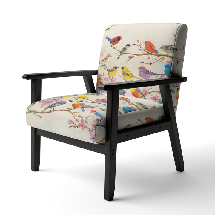 Multi-Colour Birds On Cream Branches - Upholstered Accent Chair