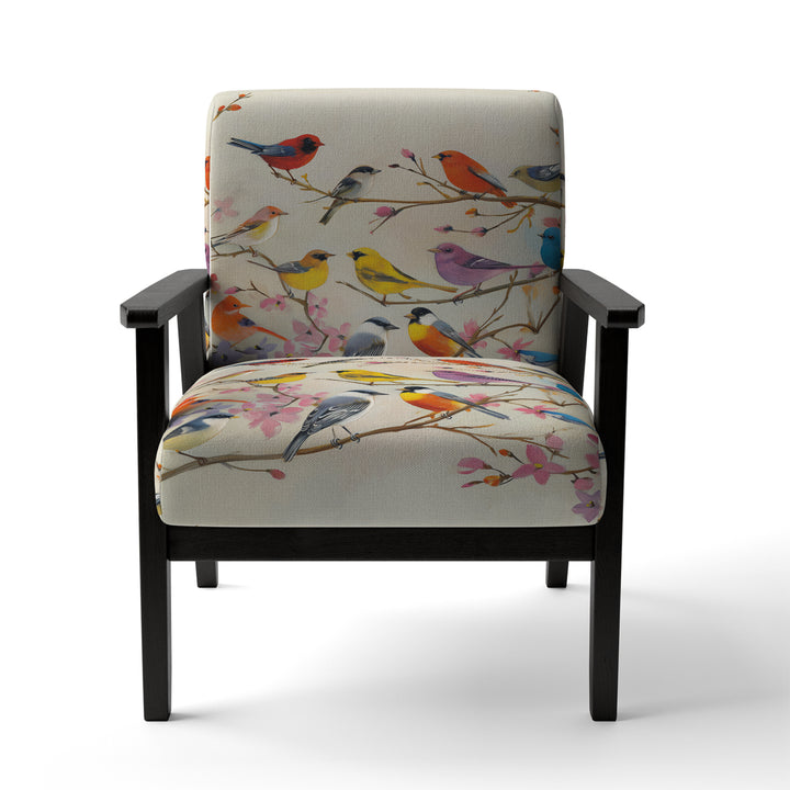 Multi-Colour Birds On Cream Branches - Upholstered Accent Chair