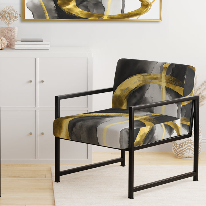 Black And Gold Abstract Ribbon Flow - Upholstered Accent Chair
