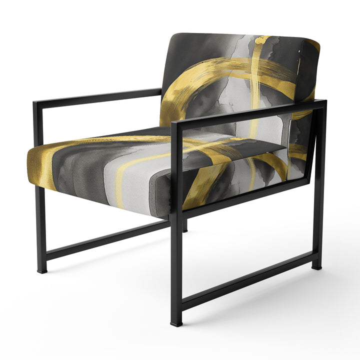 Black And Gold Abstract Ribbon Flow - Upholstered Accent Chair
