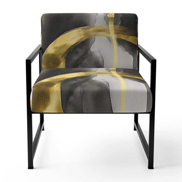 Black And Gold Abstract Ribbon Flow - Upholstered Accent Chair