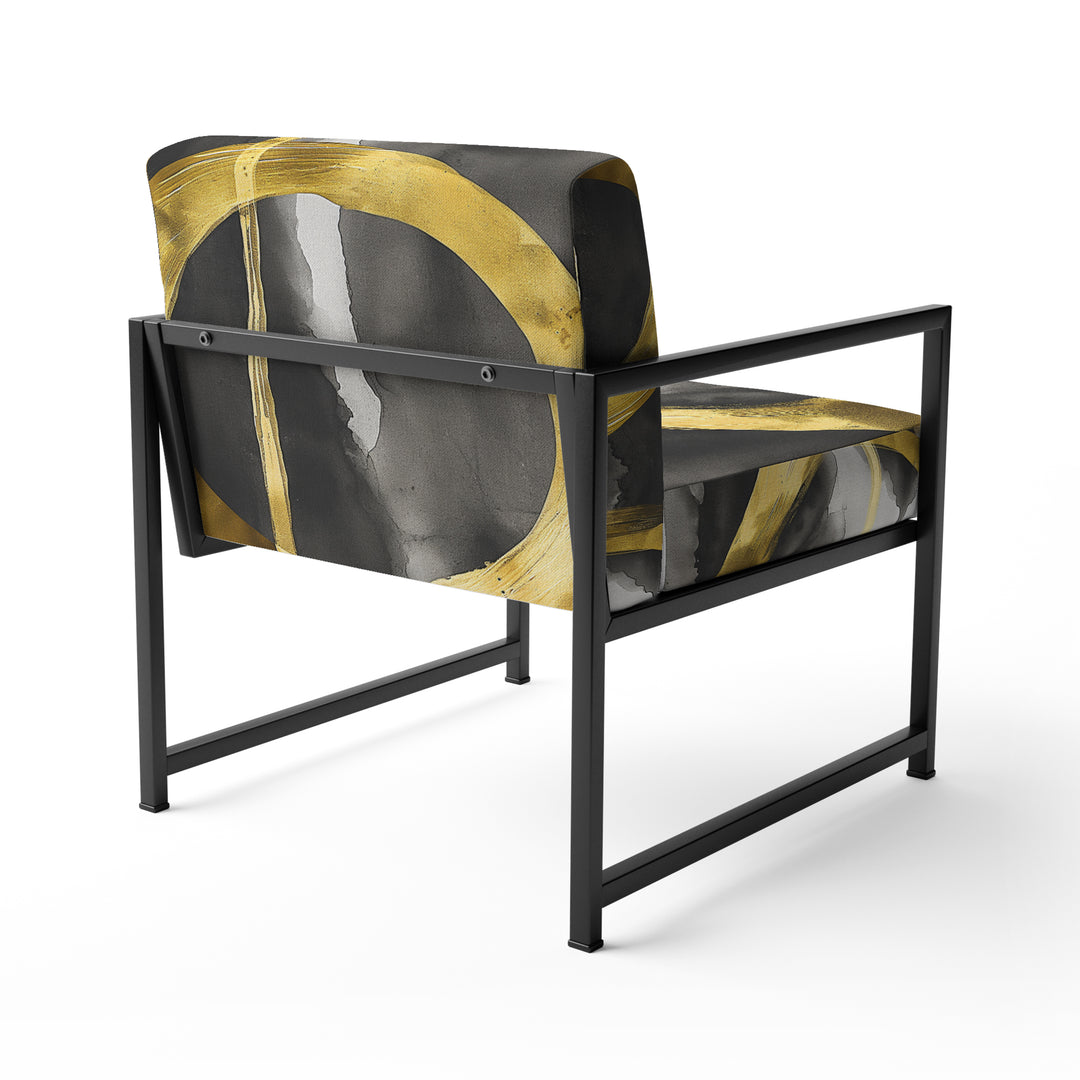 Black And Gold Abstract Ribbon Flow - Upholstered Accent Chair