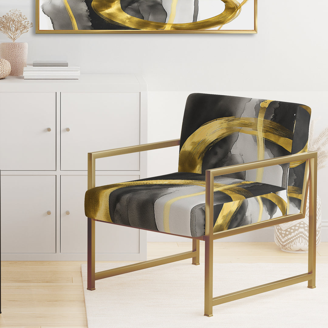 Black And Gold Abstract Ribbon Flow - Upholstered Accent Chair
