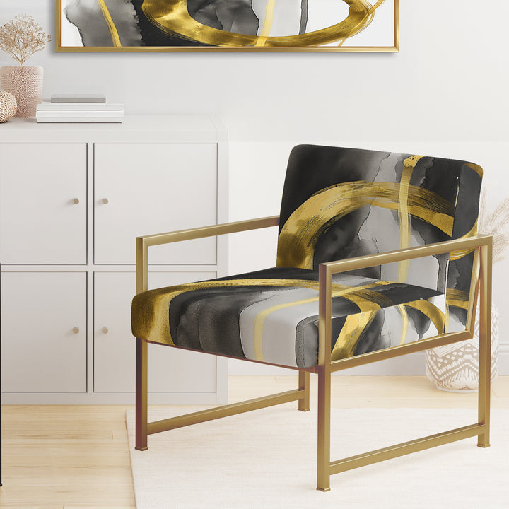 Black And Gold Abstract Ribbon Flow - Upholstered Accent Chair