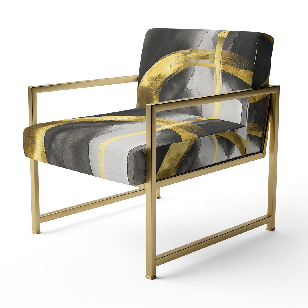 Black And Gold Abstract Ribbon Flow - Upholstered Accent Chair