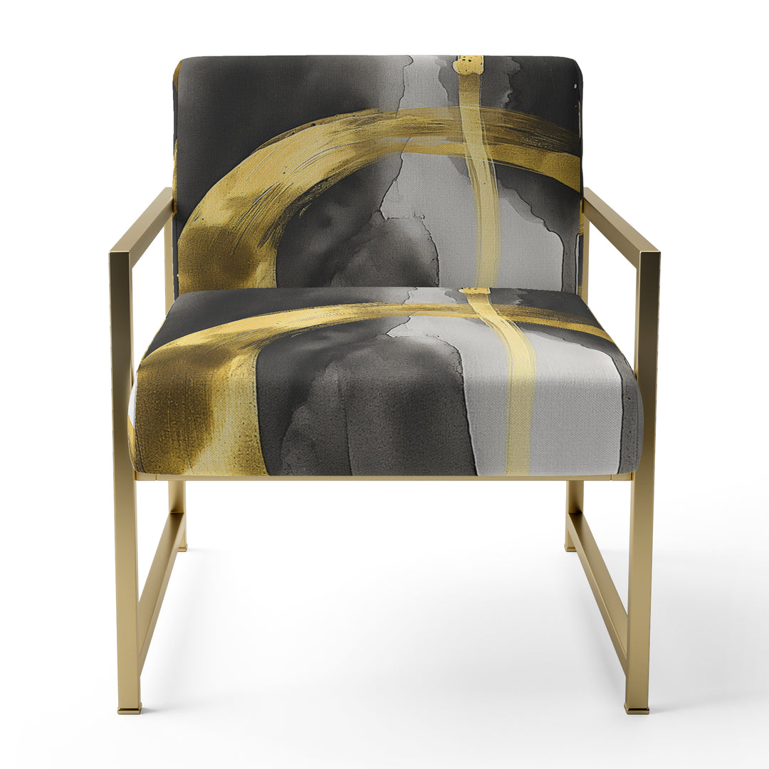 Black And Gold Abstract Ribbon Flow - Upholstered Accent Chair