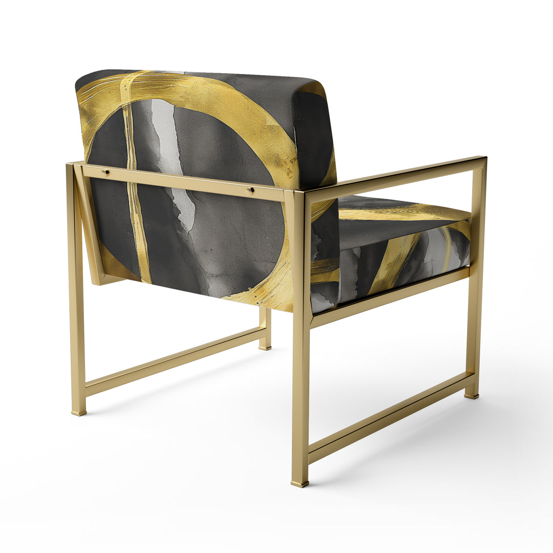 Black And Gold Abstract Ribbon Flow - Upholstered Accent Chair