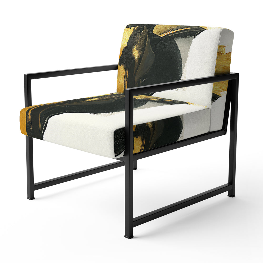 Gold And Black Abstract Brushstrokes On Cream - Upholstered Accent Chair