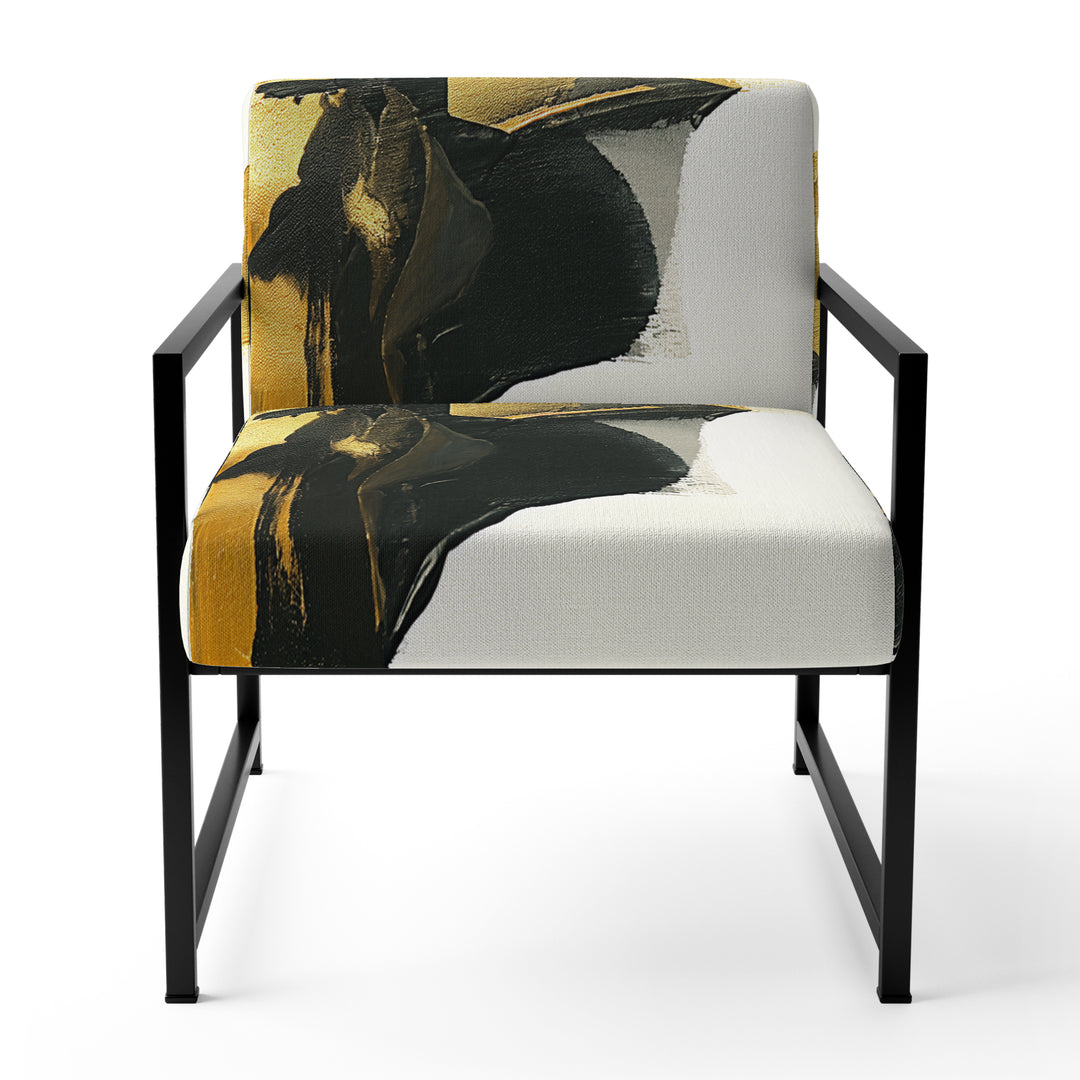 Gold And Black Abstract Brushstrokes On Cream - Upholstered Accent Chair