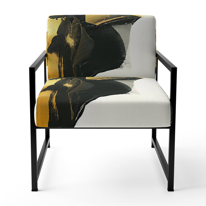Gold And Black Abstract Brushstrokes On Cream - Upholstered Accent Chair