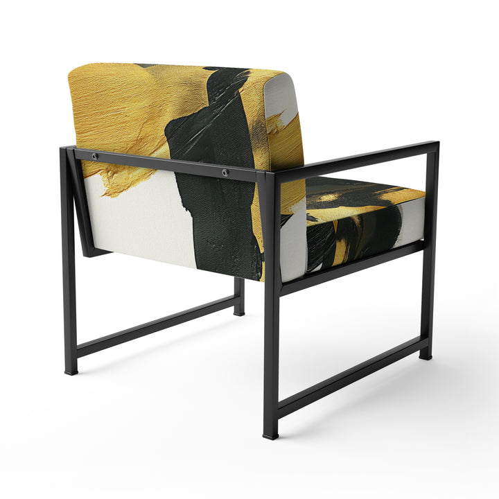 Gold And Black Abstract Brushstrokes On Cream - Upholstered Accent Chair
