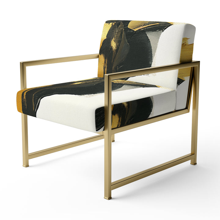 Gold And Black Abstract Brushstrokes On Cream - Upholstered Accent Chair