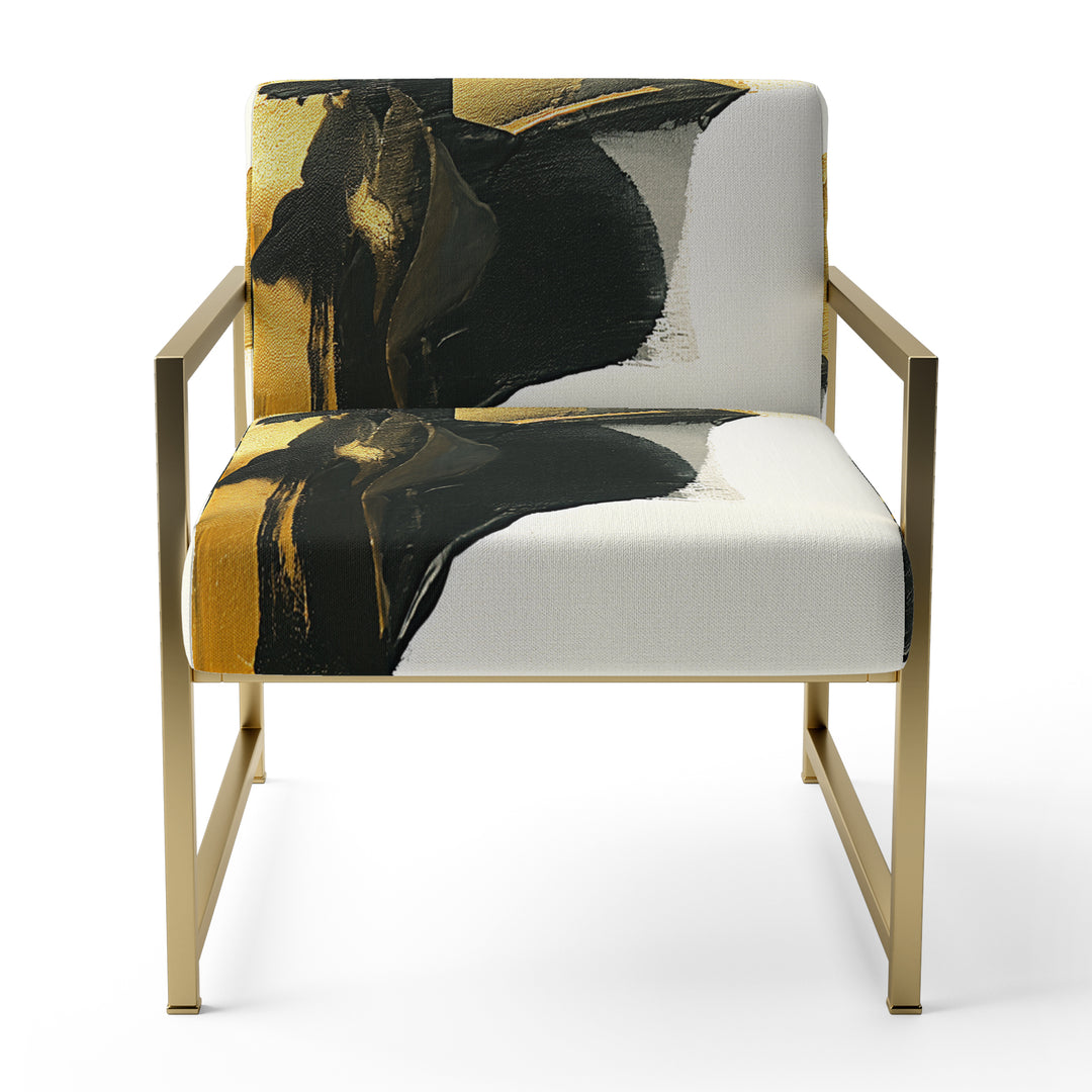 Gold And Black Abstract Brushstrokes On Cream - Upholstered Accent Chair