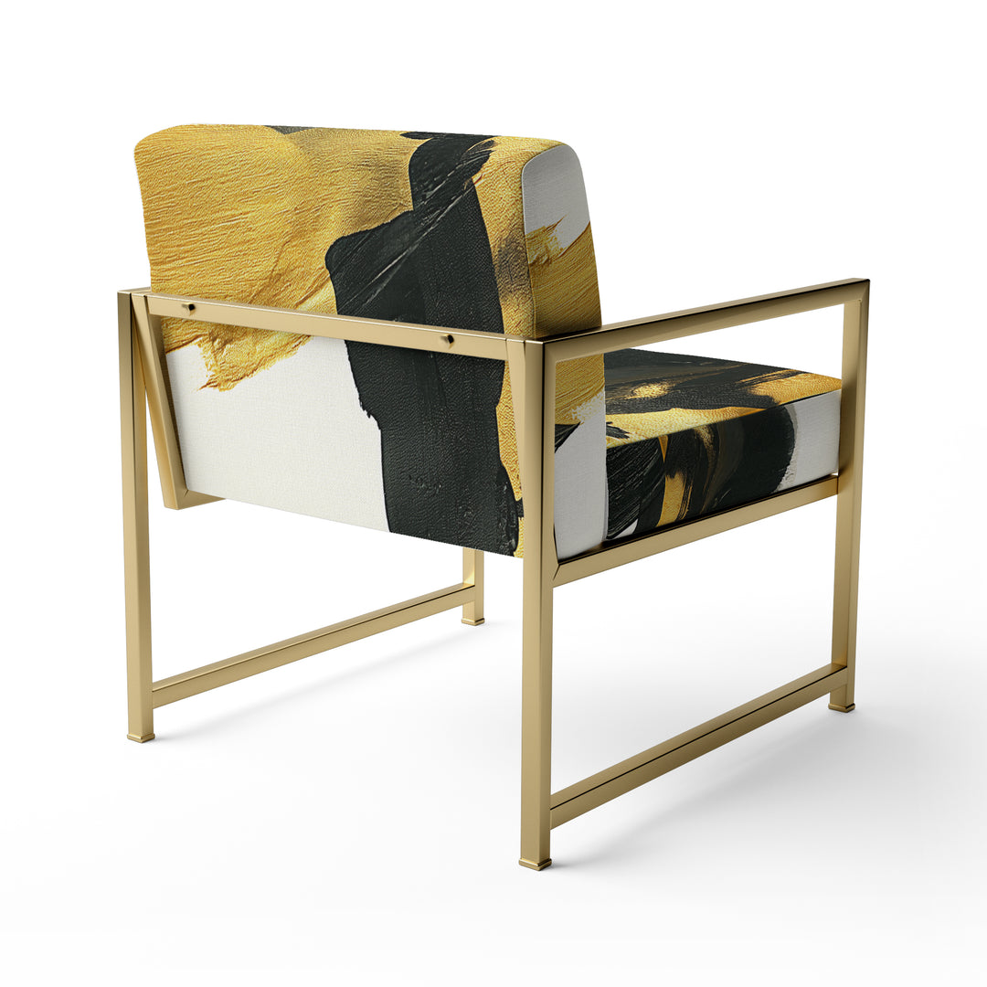 Gold And Black Abstract Brushstrokes On Cream - Upholstered Accent Chair