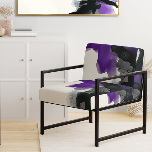 Purple And Black Abstract Watercolor Split - Upholstered Accent Chair