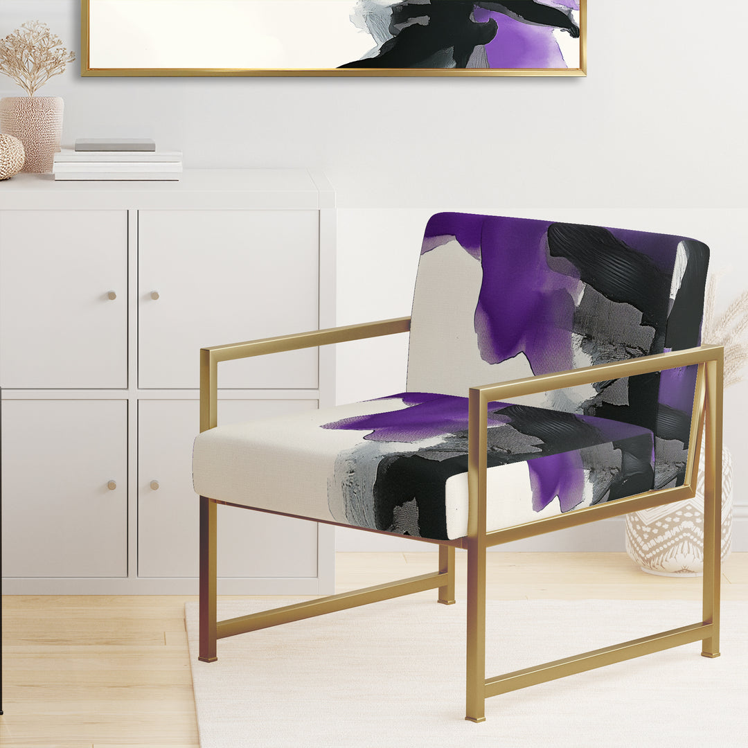 Purple And Black Abstract Watercolor Split - Upholstered Accent Chair