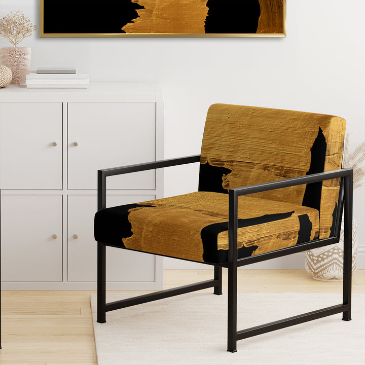 Gilded Gold And Black Abstract Strokes - Upholstered Accent Chair