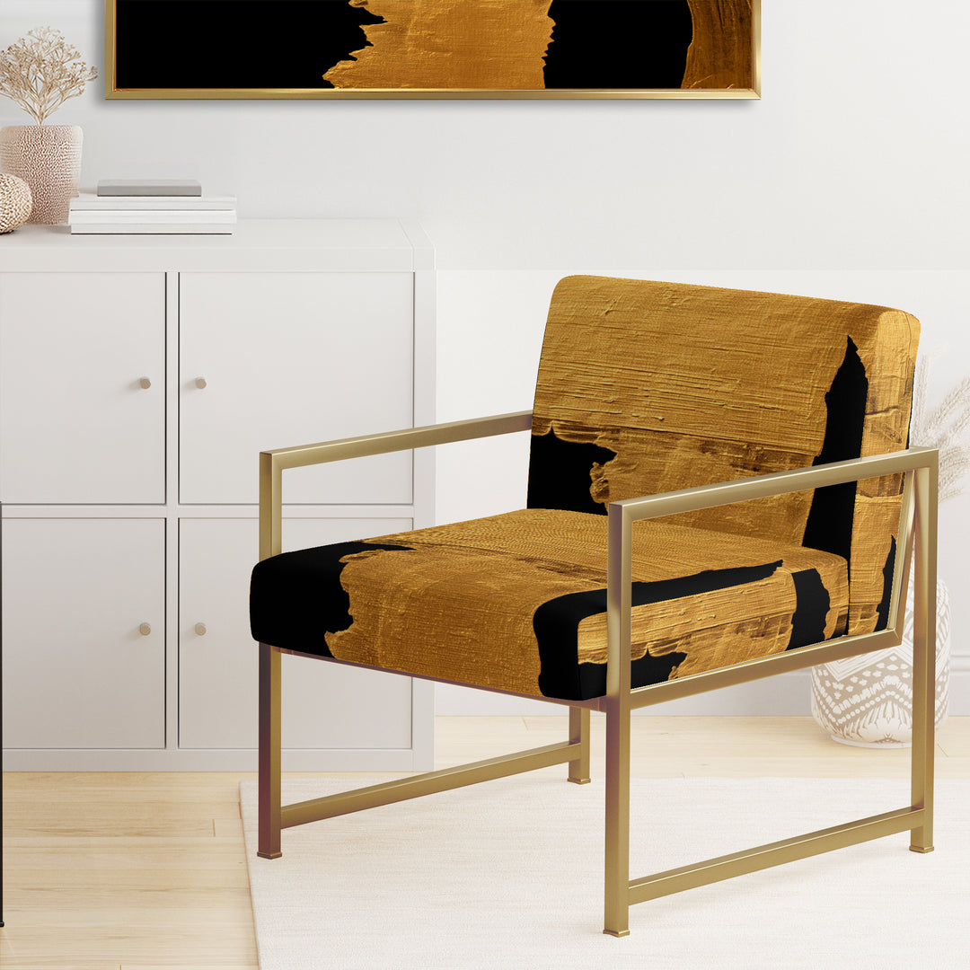 Gilded Gold And Black Abstract Strokes - Upholstered Accent Chair