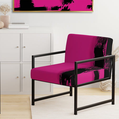 Magenta And Black Bold Abstract Strokes - Upholstered Accent Chair