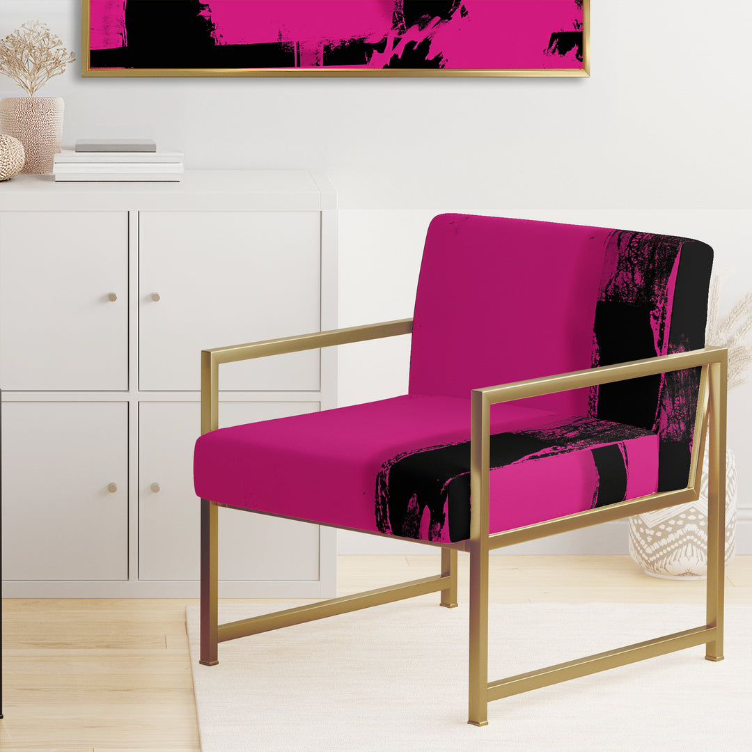 Magenta And Black Bold Abstract Strokes - Upholstered Accent Chair