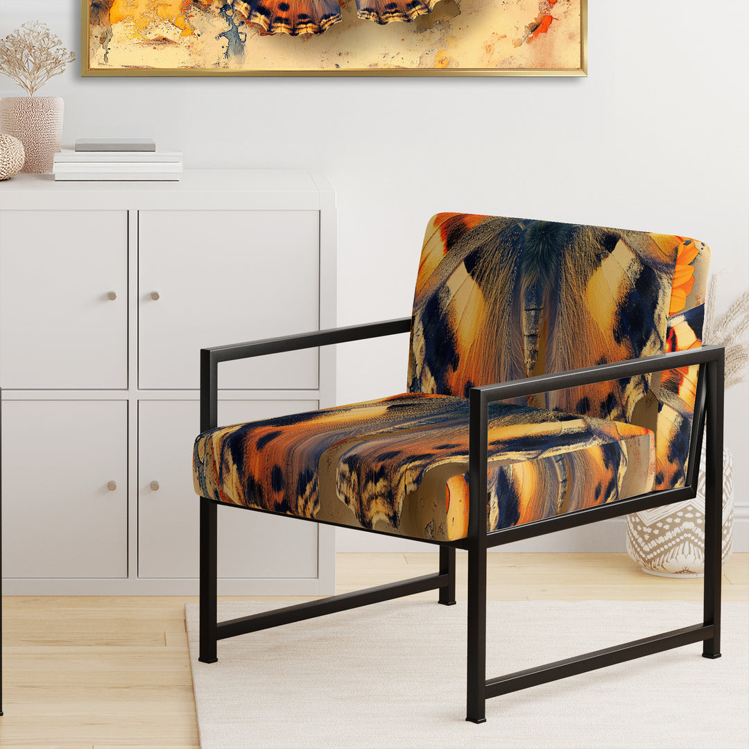 Orange Butterfly In Watercolor Painting - Upholstered Accent Chair