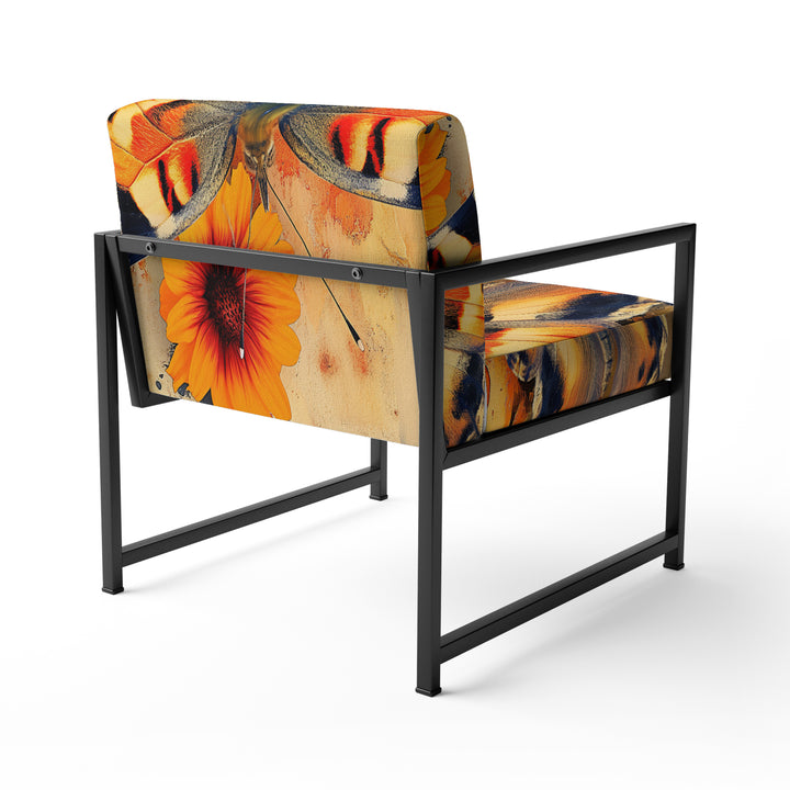 Orange Butterfly In Watercolor Painting - Upholstered Accent Chair