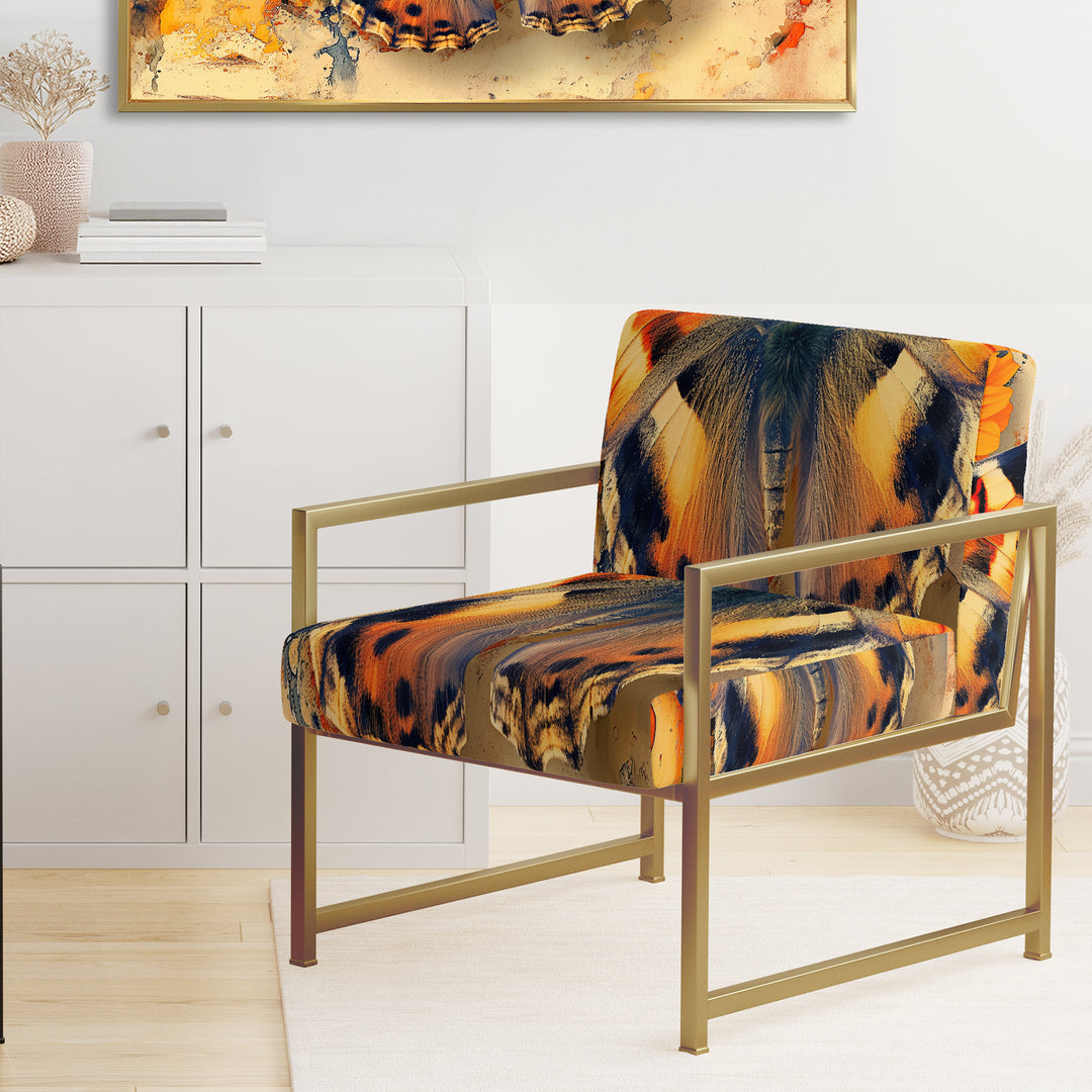 Orange Butterfly In Watercolor Painting - Upholstered Accent Chair